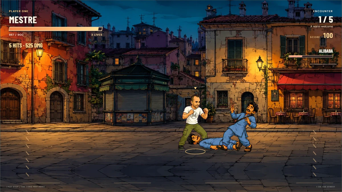Actual Friend Fighters browser gameplay on the Last Stop stage.